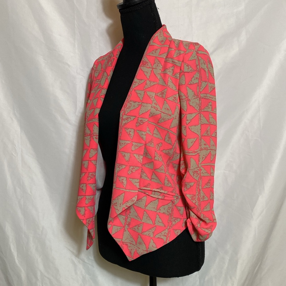 Retro Fuchsia Geometric Pattern Open Front Jacket S - Picture 6 of 9